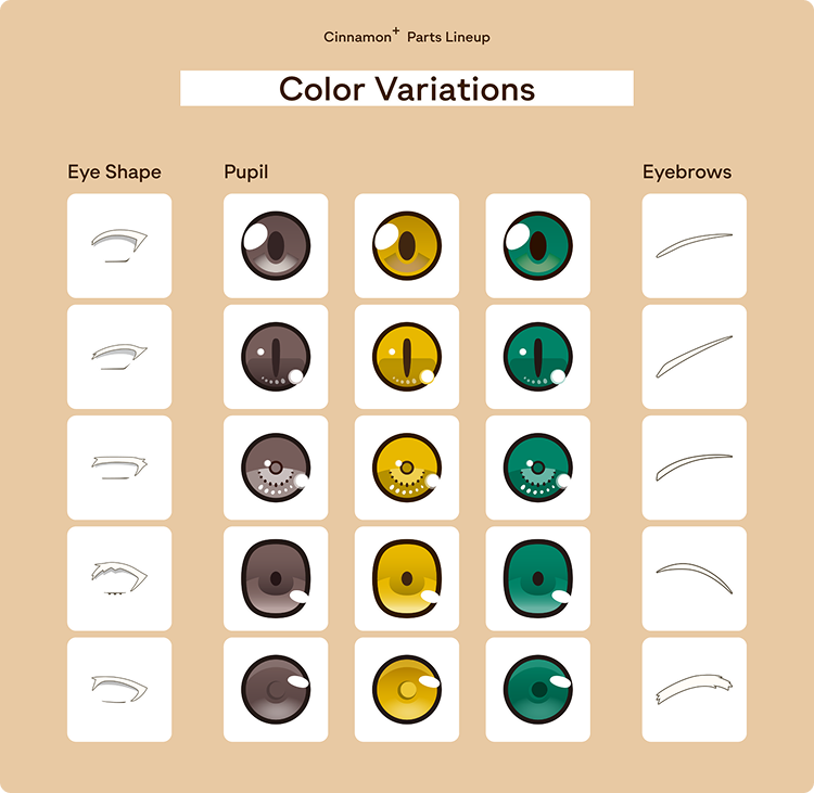 Cinnamon+ Parts Lineup Color Variations